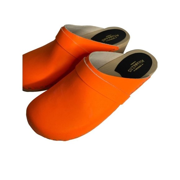 Free People Swedish Hasbeens X FP Husband Clog Neon Orange Size 37 US 6.5 NEW - Picture 3 of 9